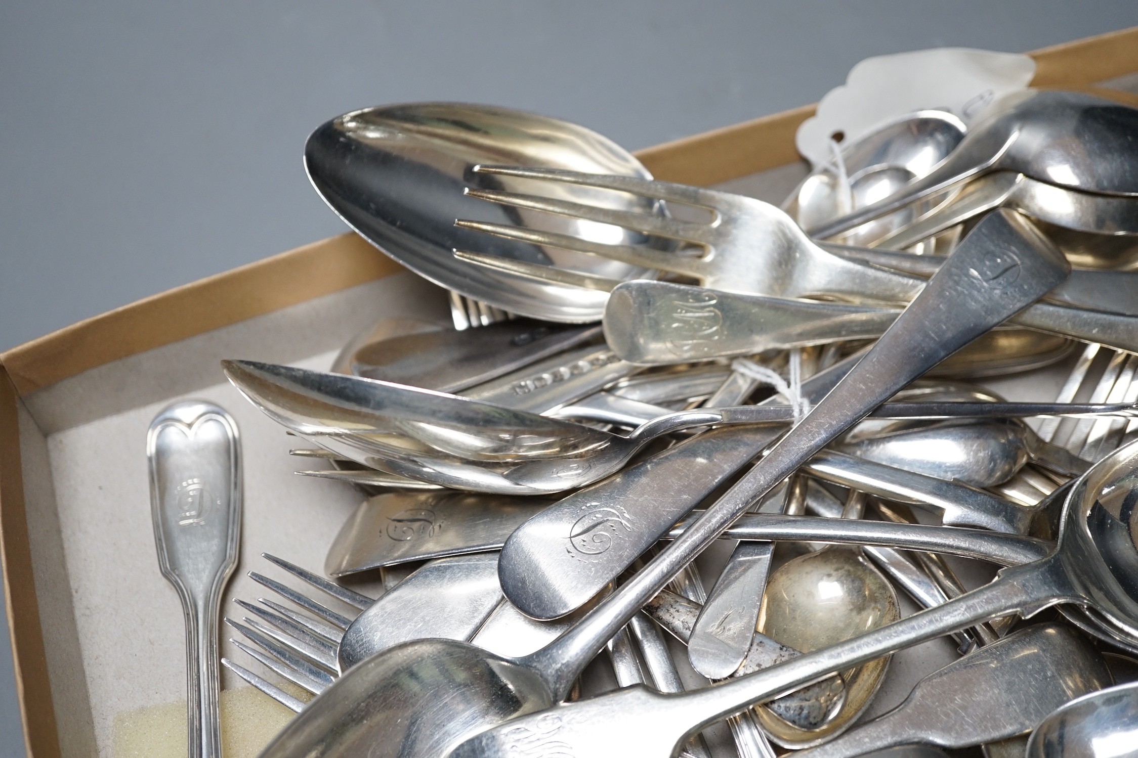 A quantity of assorted 19th century and later silver flatware, various patterns, dates and makers, including a set of eight modern silver teaspoons, by C.J Vander Ltd, London, 1977